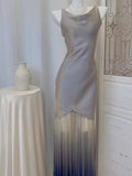 Simple Sheath Scoop Ombre Grape Long Prom Dress Formal Dresses With Ruffles HZ1024