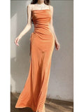 Modest Sheath Spaghetti Straps Velvet Long Organge Prom Dress Evening Dresses HZ1024
