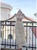Modest A line Spaghetti Straps Long White Chiffon Prom Dress Evening Dresses HZ1024