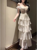 Modest A line Spaghetti Straps Long White Chiffon Prom Dress Evening Dresses HZ1024
