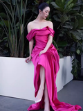 Sexy Mermaid Off The Shoulder Pink Long Prom Dresses Satin Birthday Outfits HZ1024