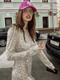 Sequin Round Neck Long Sleeve Mini Dinner Dress Short Homecoming Dresses HZ1024