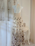 Pretty A Line V Neckline Champagne Tulle Prom Dresses Sexy Evening Dress HZ1024