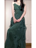 Pretty A Line Spaghetti Straps Green Long Chiffon Prom Dresses Sexy Evening Dress HZ1024