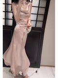 Pretty A Line Spaghetti Straps Silk Satin Pink Prom Dresses Sexy Evening Dress HZ1024