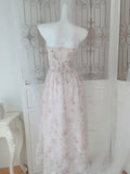 Pretty A Line Strapless Floral Pink Chiffon Prom Dresses Sexy Evening Dress HZ1024