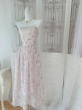 Pretty A Line Strapless Floral Pink Chiffon Prom Dresses Sexy Evening Dress HZ1024