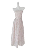 Pretty A Line Strapless Floral Pink Chiffon Prom Dresses Sexy Evening Dress HZ1024