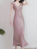 Pretty Sheath Scoop Neckline Pink Silk Chiffon Prom Dresses Ankle Length Evening Dress HZ1024