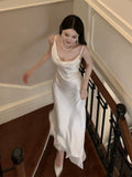 Vintage Sheath Spaghetti Straps Ivory Long Prom Dresses HZ1024