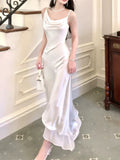 Vintage Sheath Spaghetti Straps Ivory Long Prom Dresses HZ1024
