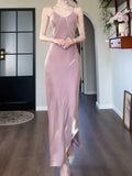 Pretty Sheath Spaghetti Straps Pink Long Prom Dresses HZ1024