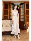 Pretty Mermaid Spaghetti Straps Ivory Lace Slit Prom Dresses HZ1024