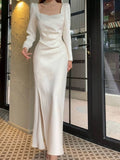 Pretty Sheath Square Neckline Long Sleeves Slit Prom Dresses HZ1024