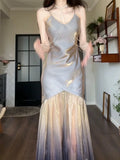 Pretty Mermaid Spaghetti Straps Ombre Grape Long Prom Dresses Sexy Evening Dress HZ1024
