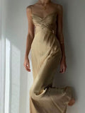 Pretty Mermaid Spaghetti Straps Champagne Long Prom Dresses Sexy Evening Dress HZ1024