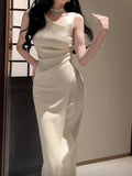 Sexy Sheath Ivory Satin Slit Ankle Length Prom Dresses Evening Dress HZ1024