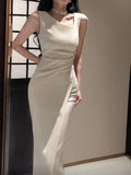 Sexy Sheath Ivory Satin Slit Ankle Length Prom Dresses Evening Dress HZ1024
