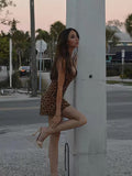 Sexy A line Spaghetti Straps Leopard Homecoming Dresses Short Birthday Outfits HZ1024