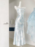 Classic Sheath Spaghetti Straps Floral Long Prom Dress With Ruffles HZ1024