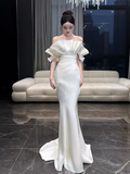 Simple Mermaid Strapless White Long Prom Dresses HZ1024