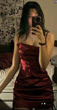 Sexy Sheath Tight Short Satin Sleeveless Spaghetti Strap Mini Hoco Dress Senior Homecoming Dress HZ1024