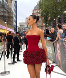 Sexy Sheath Straps Burgundy Homecoming Dresses Short Hoco Dress With Flowers HZ1024