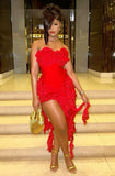 Pretty High Low Sweetheart Red Ruffles Prom Dresses Birthday Party Dress HZ1024