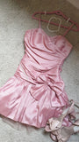 Cute A line Straps Pink Satin Homecoming Dresses Short Birthday Dress With Bow HZ1024