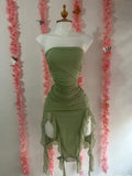 Cute Sheath Strapless Green Chiffon Homecoming Dresses Short Birthday Dress With Ruffles HZ1024