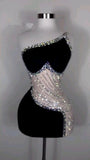 18th Birthday Outfits Sheath Homecoming Dress One Shoulder Black Short Mini Party Dress HZ1024