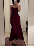 Fancy Sheath Straps Burgundy Black Long Prom Dresses HZ1024