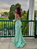 Fancy Mermaid Straps Backless Mint Green Long Prom Dresses HZ1024