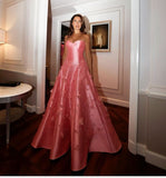 Classy A Line Sweetheart Light Pink Satin Long Prom Dresses Evening Dress With Beads Flowers HZ1024