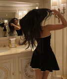 Vintage A Line Strapless Black Velvet Birthday Outfits Short Homecoming Dress HZ1024