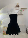 Vintage A Line Strapless Black Velvet Birthday Outfits Short Homecoming Dress HZ1024