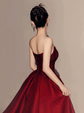 Pretty Strapless Red A Line Long Prom Dresses With Slit HZ1024