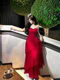 Gorgeous Sheath Spaghetti Straps Red Long Prom Dresses Evening Dress HZ1024