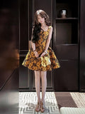 16th Birthday Ball Gown Straps Yellow Floral Homecoming Dresses Satin Short Mini Party Dress HZ1024