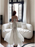 Gorgeous Mermaid Spaghetti Straps White Long Sequin Prom Dresses Evening Dress HZ1024