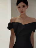Simple Mermaid Strapless Black Long Prom Dresses HZ1024