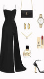 Elegant Sheath Spaghetti Straps Black Slit Long Prom Dresses Formal Dress HZ1024