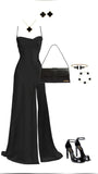 Elegant Sheath Spaghetti Straps Black Slit Long Prom Dresses Formal Dress HZ1024