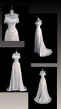 Timeless A-Line Off Shoulder Satin Long Wedding Dresses With Ruffles HZ1024