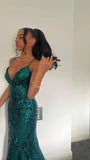 Pretty Mermaid Halter Green Sequin Long Prom Dresses Evening Dress HZ1024