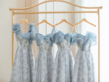 Pale Blue A Line Chiffon Tulle Lace Long Bridesmaid Dress HZ1024
