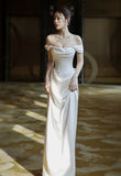 Vintage Mermaid Off Shoulder Wedding Dress White Wedding Dress HZ1024