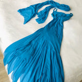 Vintage Mermaid Spaghetti Straps Blue Chiffon Long Prom Dresses Evening Dress HZ1024