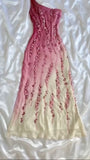 Vintage Sheath One Shoulder Chiffon Ombre Pink Floor Length Prom Dresses Evening Dress HZ1024