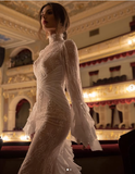 Fairytale Mermaid High Neckline With Long Sleeves Lace Wedding Dress HZ1024
